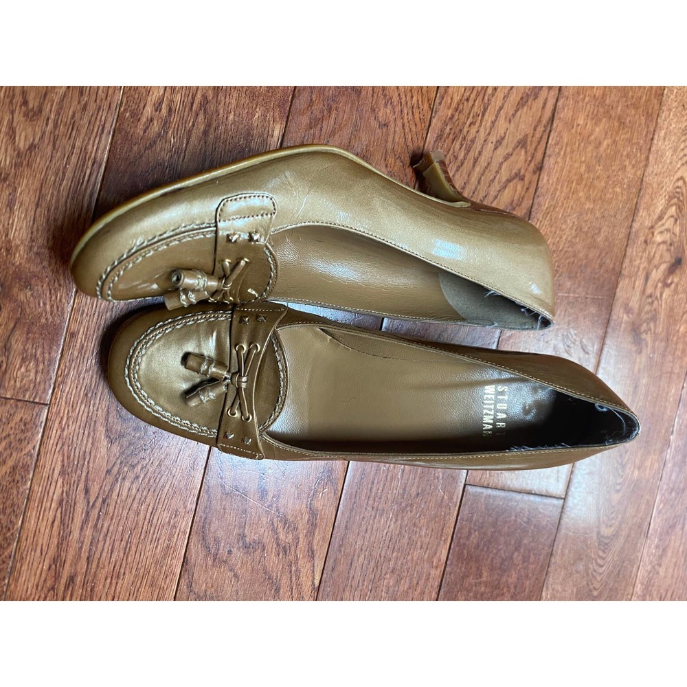 Stuart Weitzman Gold Patton Loafer Heels, Size 5